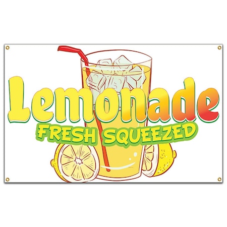 Signmission Lemonade Fresh Squeezed Banner Concession Stand Food Truck Single Sided B-Lemonade Fresh Squeezed19